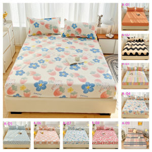 New goods！ 880TC  KAIN TEBAL  King & Queen / Single Premium Cotton Fitted Bedsheet Mattress cover With Rubber Bedding Green Printed bed sheet