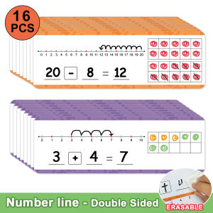 16PCS Education Number Line 0-20 Dry Erase Board Card Double Side 10.5" x 3.46" Small Whiteboard  Numbers Chart Ten Frame Exercise Mathematics Math Manipulative Addition Subtraction Math Cards for Kids Teacher Student Math Game Counting Aid Arithm