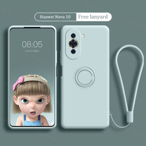 Phone Case for Huawei Nova 10 / Nova 10 Pro Casing Liquid Silicone Ring Bracket Soft TPU Back Cover for 2022 New