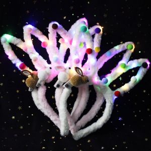 LIEYH ที่ส่องสว่างส่องสว่าง ที่คาดผมหูกระต่ายเรืองแสง ไฟแอลอีดี แฟชั่นสำหรับผู้หญิง แถบคาดศีรษะไฟ LED อุปกรณ์เสริมผม สร้างสรรค์และสร้างสรรค์ ห่วงผมกำมะหยี่ เครื่องแต่งกายปาร์ตี้คริสต์มาส