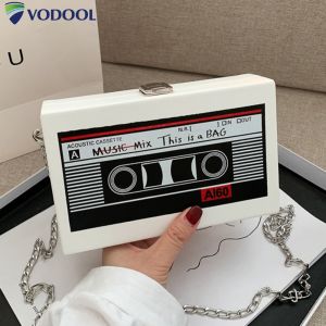 Women Radio Shape Clutch Bag PU Leather Crossbody Purse Compact Small Shoulder Bag for Teen Girls and Women