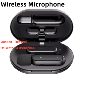 Mikrofon lavalier nirkabel untuk iPhone dengan casing pengisi daya untuk merekam video/ wawancara