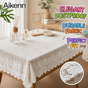 Square Scalloped Lace Edge Washable Tablecloth Soft Lace Fabric Dining Kitchen Home Decor Cover