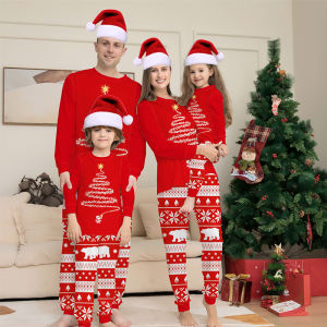 Christmas Pajamas Family Matching Outfit Set Dad Mother Kids Baby Xmas Party Sleepwear Navidad Nightwear with Santa Claus Elf Hat