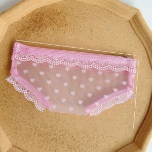 ADDO Lace Heart Cosmetic Bag Mesh Briefs Shape Makeup Storage Pouch Transparent Toiletry Bag Storage for Travel