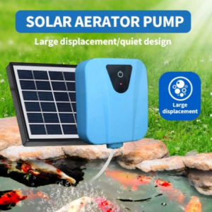 DC Charging Oxygenator Water Oxygen Pump Solar Powered Pond Aerator with 1 Air Stone Aquarium Airpump 2L/min