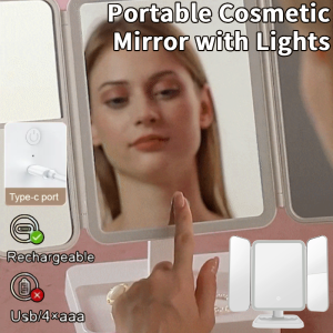 LED Portable Foldable Smart Makeup Mirror Rechargeable Makeup Mirror With Fill Light Vanity Folding Cosmetic Mirror