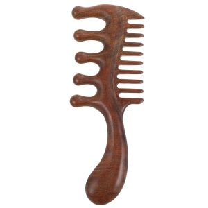 Wooden Scalp Massager Comb Wood Hair Comb Wide & Fine Tooth Detangler Scalp Brush with Handle