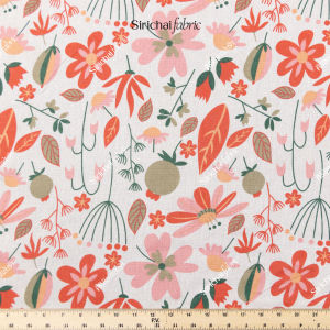 ผ้าคอตต้อนลินิน เนื้อหนา ลายใบไม้เล็ก หน้ากว้าง 60 นิ้ว ผ้าเมตร ผ้าหลา