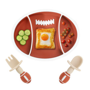 OXO Rugby Silicone Plate Food Grade Children Feeding Suction Cup Compartment Plate High Temperature Resistant Complementary Food Disk Set