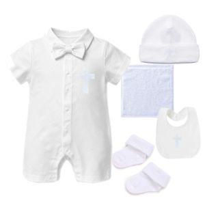 Pang Binyag for Baby Boy 0 6 Months White Cotton Polo Romper Bow Baptism Christening Outfit for Baby Boy Newborn Onesies Formal Bodysuit Baby Shower Gift