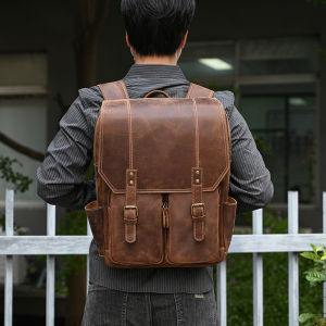 Smart King New Genuine Cow Leather For Men 15.6 Inch Laptop Backpack Outdoor Man Europe and America Retro Shoulder Bag Handbag