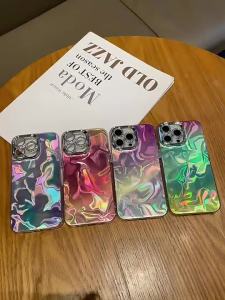 เคสศัพท์เงาพร้อมการปกป้องเลนส์สำหรับ iPhone15 เคสและกระเป๋าศัพท์มือถือแบบกลิตเตอร์สำหรับ iPhone 15 14 13 12 11