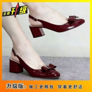 [Free Shipping] Stylish Round-Toe Elegant Open-Side Nude High Heels 2026 Summer New Collection Bow-Adorned WomenS Chunky-Heeled Closed-Toe Sandals