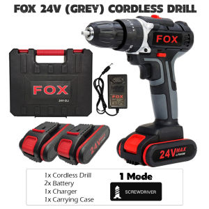 FOX 24V (GREY) 3 Mode Cordless Hammer Impact Drill Screwdriver 2 LI-ION Lithium Battery
