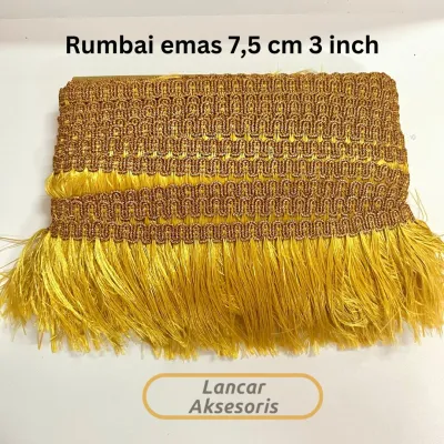 Renda Rumbai Halus Emas Gold 75 CM / rumbai dayak / renda rawis per 1 pak isi 20 yard / Renda Sampur Gobyok