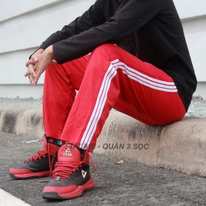 Quần Jogger Đỏ 3 Sọc Trắng ống suông Phong Cách Thể Thao Talabi Shop