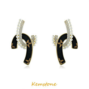Kemstone Black and White J-Shaped Cubic Zirconia and Faux Pearl Drop Earrings for Women Hot Sale Jewelry