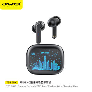 Awei T53 ANC ENC Wireless Earphones With 4 Mic Bluetooth 6.0 Noise Cancelling In-Ear Earbuds LED Light IPX6 Waterproof Low Delay for Gaming