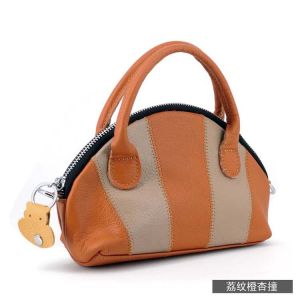 Beg Tangan Mini Kulit Asli Wanita Color Block dengan Zip dan Pemegang Atas