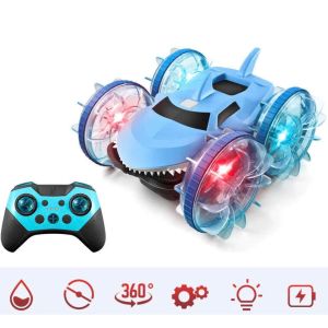 Xe Địa Hình Cá Mập Lội Nước Điều Khiển Từ Xa Nhào Lộn Xoay 360 ĐộCó Đèn Led Bánh Đi Được Trên Nhiều Địa Hình Cho Bé
