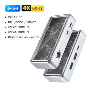ORICO Transparent Type C 6-in-1 Docking Station USB C Hub With 4K HDMI 100W PD USB 3.0 RJ45 1000M SD/TF For Laptop USB Port HUB