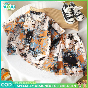 AOJU Baby Boys Shirt Suits Baby Boy Clothes Set Child Kids Print Shirt+Shorts 2PCS Of 5-8Y