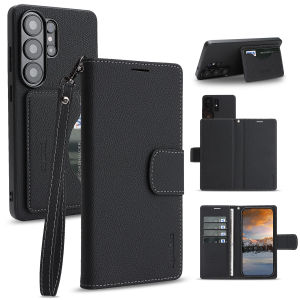 2 in 1 Leather Wallet Case for Samsung Galaxy S26 Ultra S25 Plus S24 S23 S26U S25U 5G Shell Cash Card Slots Phone Cover WIth Hand Strap