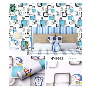Wallpaper Dinding Motif Doraemon Kotak 3D Ukuran Panjang 8Meter x Lebar 45CM