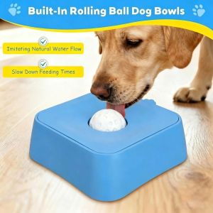 CANICECA with Rolling Ball Dog Lick Bowl Blue Black PP Material Puppy Training Bowl Upgrade Large Capacity Pet Slow Feeder for Dog Cats