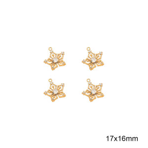 1PC Fashion Cute Hollow Out Flower Star Charm 18K Gold Plated Brass Charm Pendant With Zircon Stone For DIY Necklace Earring Jewelry Making