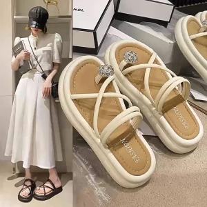 [Free Shipping] Roman Sandals For Women New Summer Style With Straps Thick Soles And A Casual Design Perfect For Pairing With Dresses And For Beach Wear