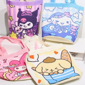 Kawaii Sanrio Cinnamoroll Canvas Bag Hello Kitty Cartoon Shoulder Bags Kuromi Casual Shopping Pochacco Handbag Melody Girl Gifts