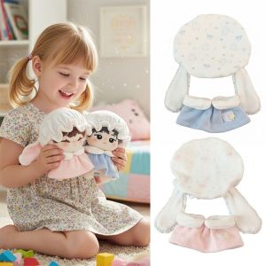 NOBLELUX 10cm Doll Clothes Bowknot Star Pink Blue Doll Long Ear Hat Creative Replacement Outfit Doll Cap Dress Suit Gift
