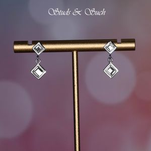 [Studs & Such] 925 Silver Elegant Drop Earrings With Genuine Square Preciosa Crystals