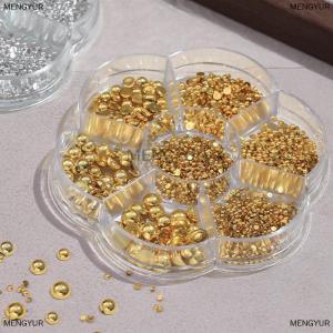 [COD] MENGYUR 7 Grids Silver Gold Pearl Nail Art Decorations White Half Round Flat Bottom Mixed Size Nail Art Diy Accessories