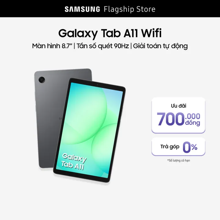 Máy tính bảng Galaxy Tab A11 Wifi (4-64GB), Màn hình nhỏ gọn 8.7", Tần số quét 90Hz, Tính năng giải toán tự động