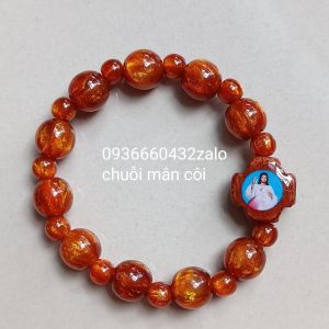 Chuỗi tràng hạt mân côi đeo tay 10 hạt nhựa màu nâu hạt tròn cách dây dù chắc chắn co giãn quà tặng công giáo