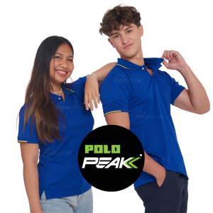 เสื้อโปโลสีน้ำเงิน ปกริ้วเหลือง แขนจั๊มครึ่ง polopeak