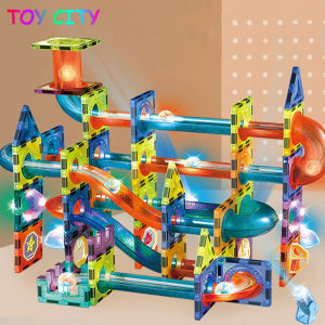 High quality 3D glow Color window Pipe magnetic Puzzle Building Blocks tiles toys set track run Develop Learn Shapes Colors for kids large size
