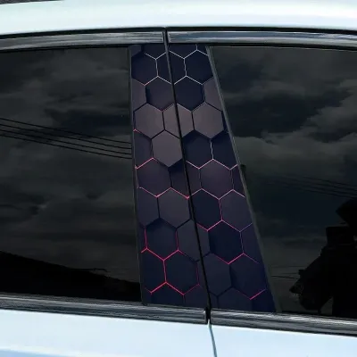 JaneDream 2pcs Honeycomb Car Stickers Waterproof B Pillar Center Column Decor Covers DIY Scratch Resistant Car Styling Decoration Sticker