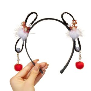KECTTIO Phong cách Trung Quốc Băng đô tóc giả Hanfu Đỏ Ngọc Trai Phụ kiện đội đầu năm mới Bộ đồ tang Dễ thương Băng đô hoa tua rua Trẻ em