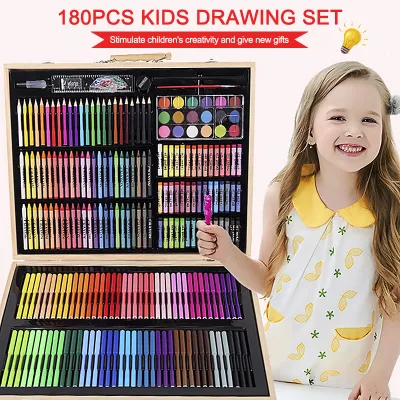 180 Pcs ภาพวาดเด็กปากกาสีปากกาสีเทียนดินสอชุดวาดภาพศิลปะสี180 Pcs ชุดเครื่องเขียนดินสอสี180 Pcs เด็กวาดภาพชุดวาดภาพศิลปะ
