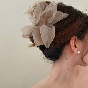 Womens Mesh Tulle Bow Grip Clip Elegant Chiffon Ponytail Bowknot Hair Claw New Trending Hair Accessories