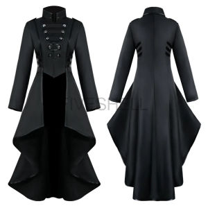 2023Women Medieval Gothic Witch Cosplay Costume Tuxedo Jacket Carnival Party Steampunk Vintage Irregular Tailcoat Halloween Dresses