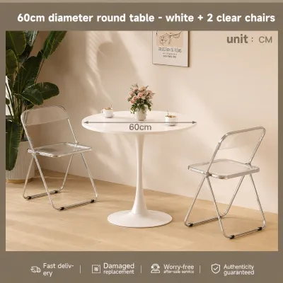 DIODIY White Round Dining Table With 2 chairs for 2 Person 24 Inch Small Tulip Table with Pedestal for Living Room Mid Century Modern Kitchen Tables for Office Bistro Pub Bar Wood Circle Cafe Tables Set