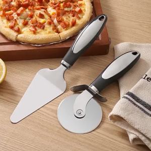 มีดพิซซ่าสแตนเลสสองชิ้นชุดมีดลูกกลิ้งพิซซ่าเครื่องทำเค้กชีสพลั่วสามเหลี่ยมพลั่วG3229