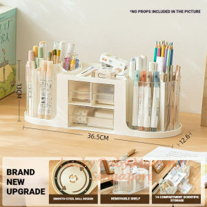 2-in-1 Desk Storage Drawer Box | Dual 360° Rotating Pen Holder Organizer | Stationery Organizer【RainbowCulture】