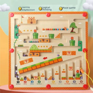 Mainan Edukasi Anak Wooden Color Classification Mazes Montessori Piglet Magnetic Bead Board MK915