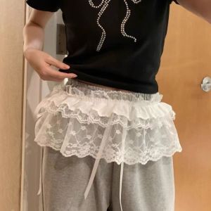 DYJKOUG Y2k Lace Mini Skirt Lolita Short Gauze Skirt Elegant Korean Style Ruffled Edge Skirt Women